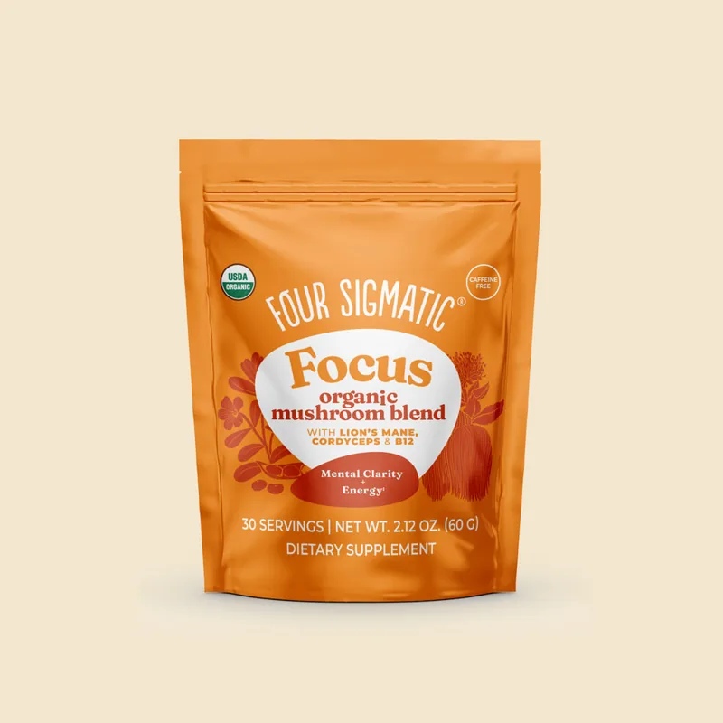 The pouch of Four Sigmatic Focus Mushroom Blend, from the seller's photograph